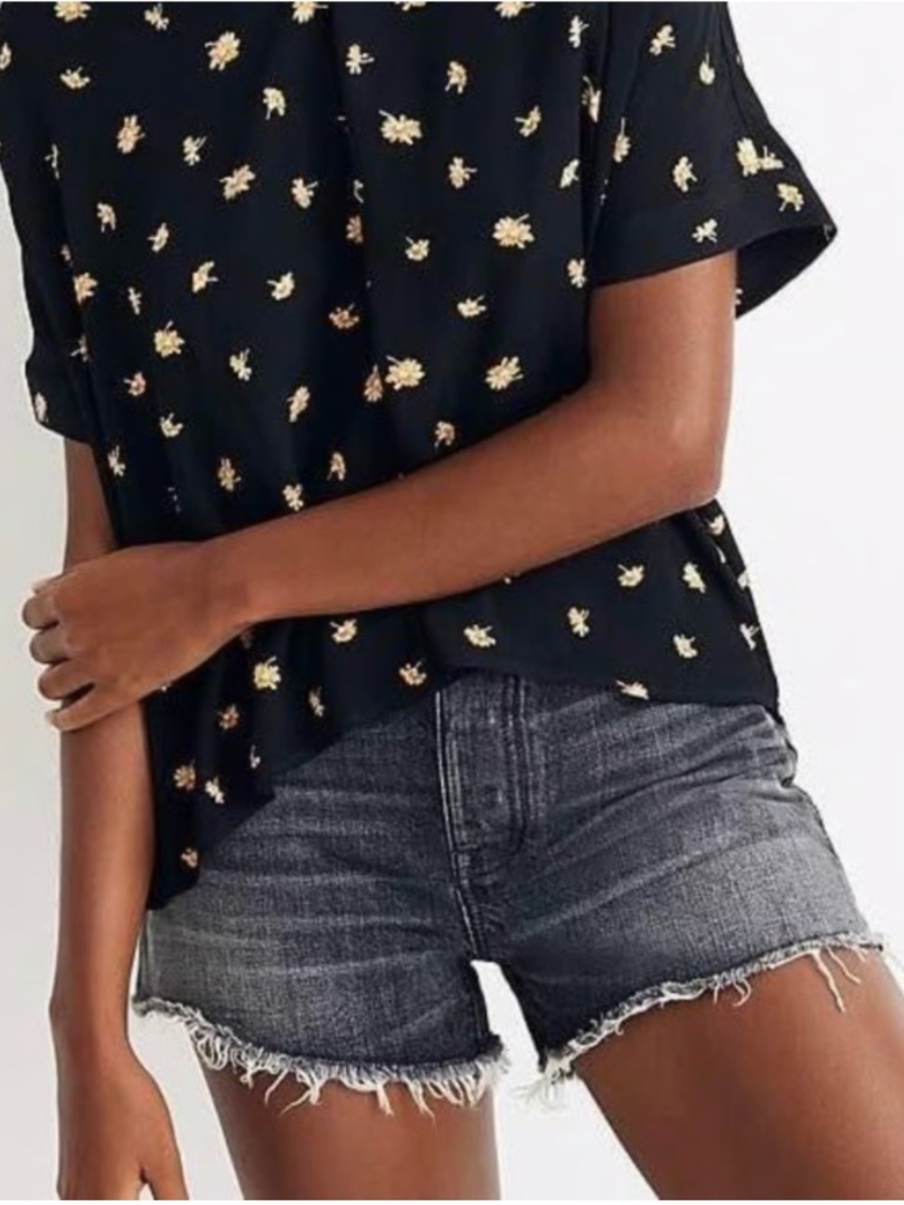 Madewell French Daisies Drapey V-Neck Button-Back Top- Women's Medium
